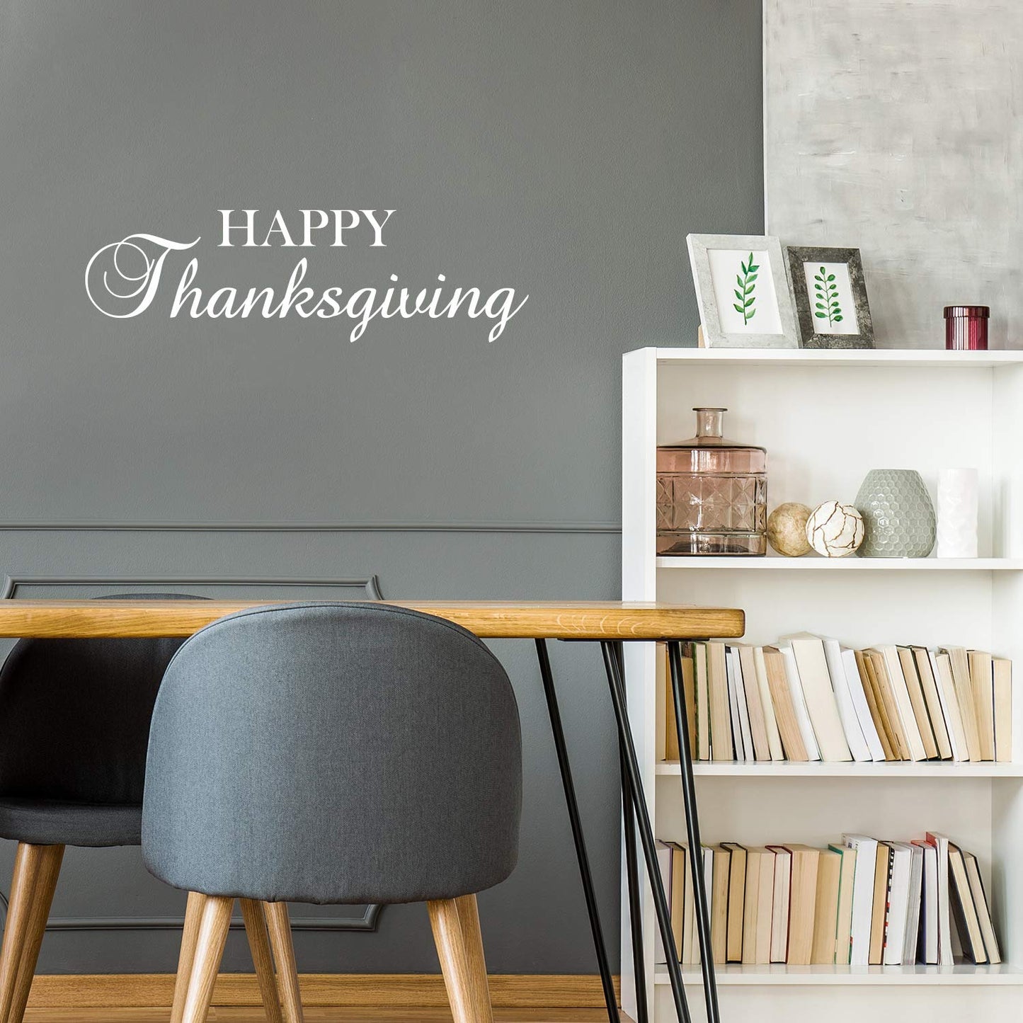 Vinyl Wall Art Decal - Happy Thanksgiving - 11" x 37" - Cute Grateful Inspirational Inspirational Thanksgiving Season Quote Sticker for Home Entry Door Dining Room Office Storefront Decor