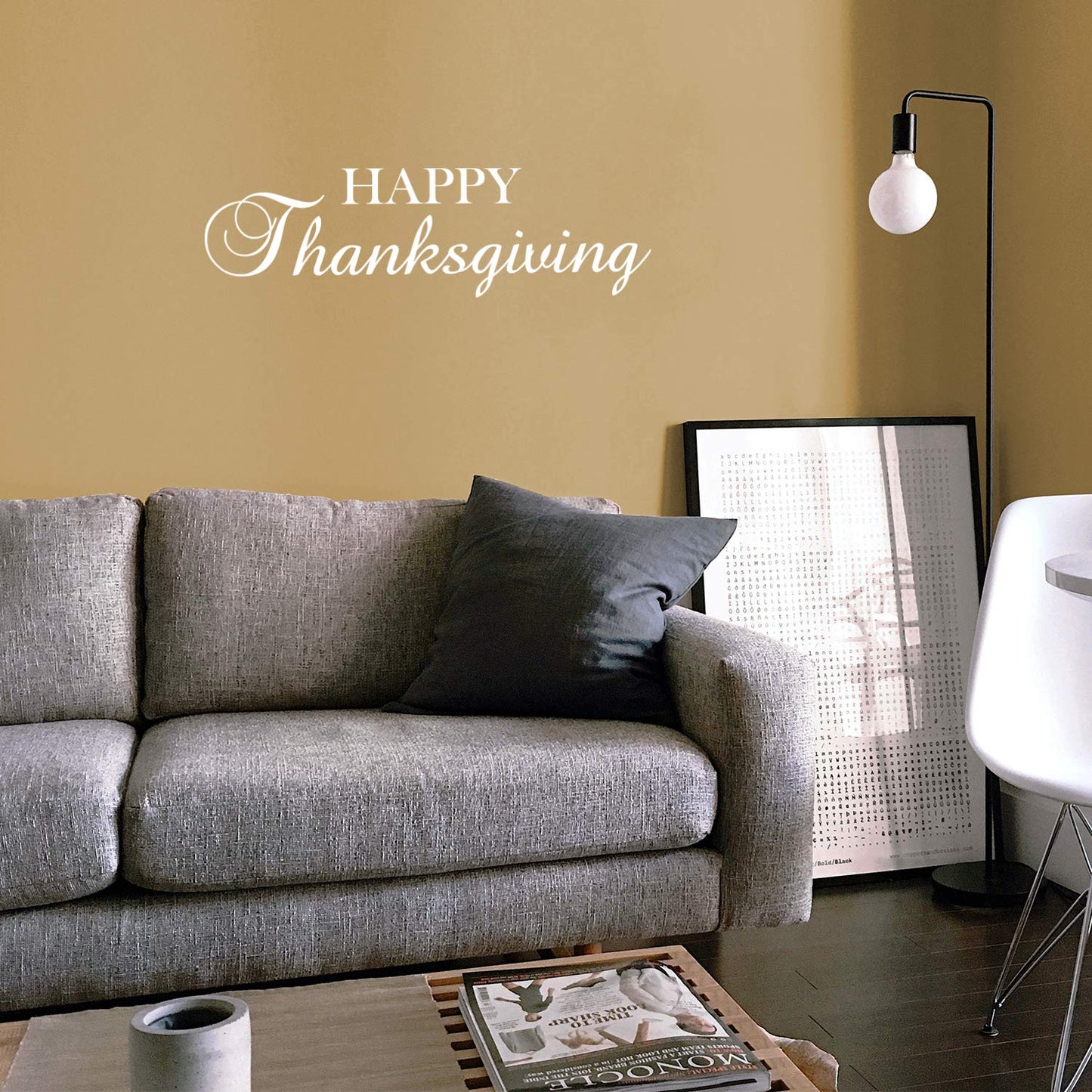 Vinyl Wall Art Decal - Happy Thanksgiving - 11" x 37" - Cute Grateful Inspirational Inspirational Thanksgiving Season Quote Sticker for Home Entry Door Dining Room Office Storefront Decor