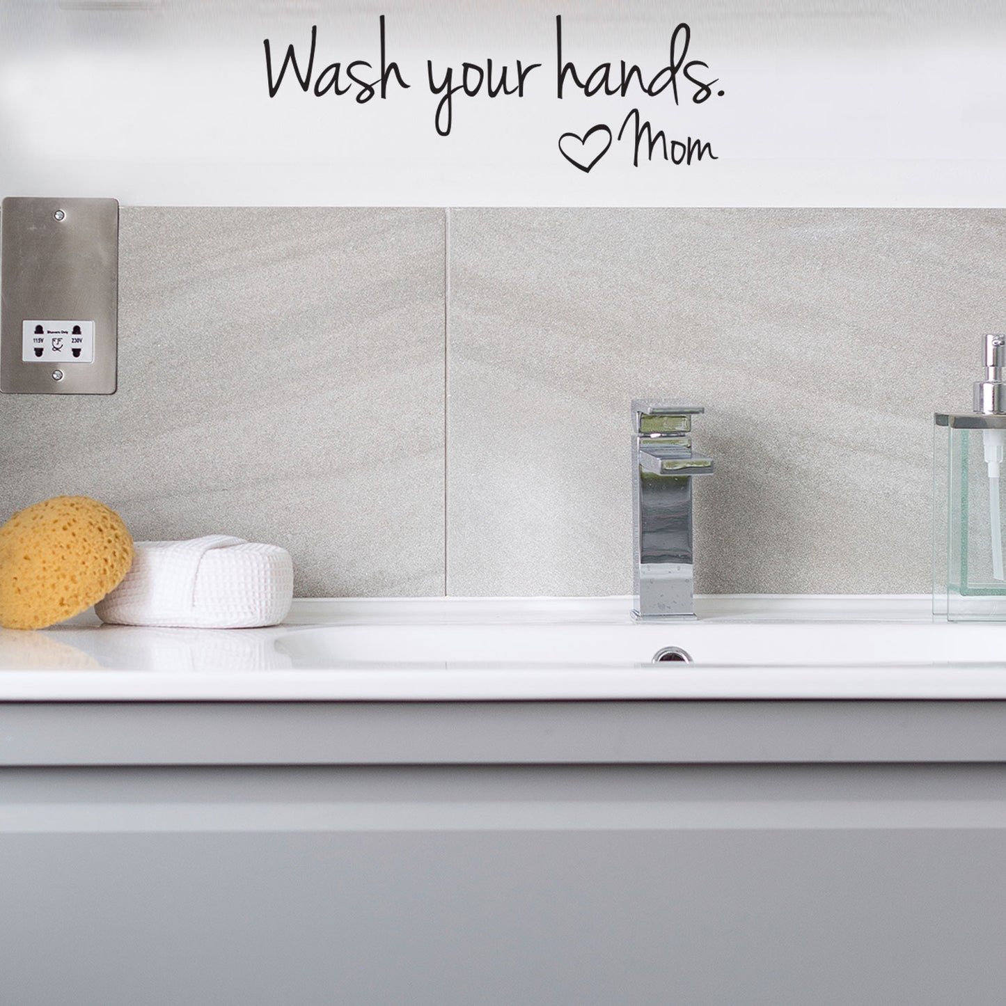 Vinyl Wall Art Decal - Printique Wash Your Hands Love Mom Quote Bathroom Wall Stickers Waterproof Bathroom Wall Decor