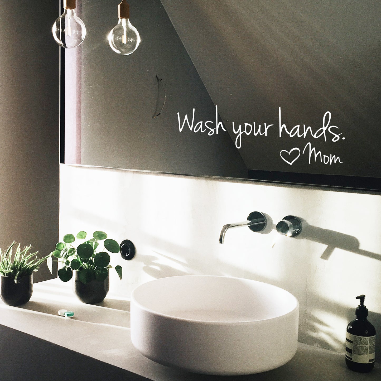 Vinyl Wall Art Decal - Printique Wash Your Hands Love Mom Quote Bathroom Wall Stickers Waterproof Bathroom Wall Decor