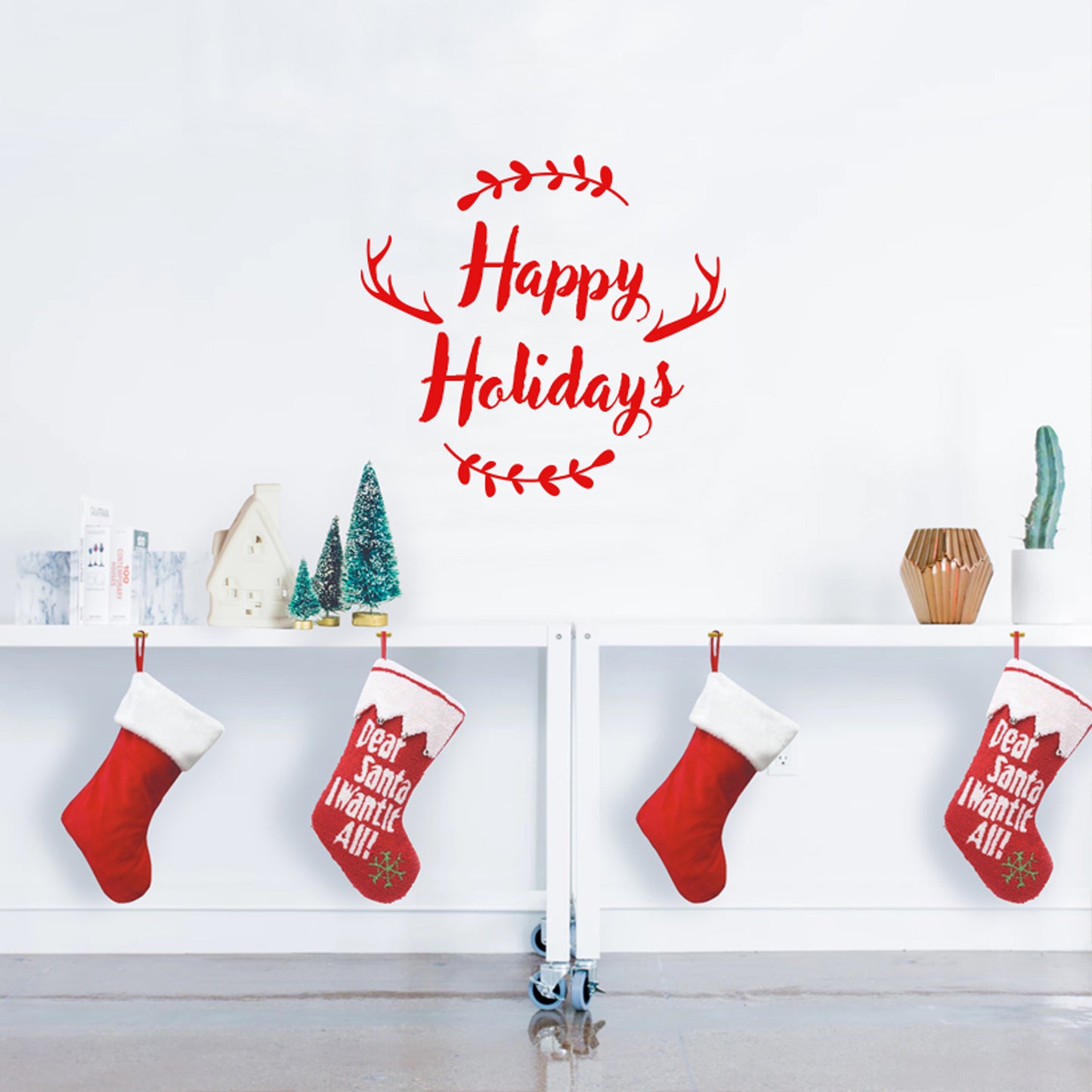 Vinyl Wall Art Decal - Happy Holidays - 20" x 22" - Winter Christmas Seasonal Holiday Decoration Sticker - Indoor Outdoor Home Office Wall Door Window Bedroom Workplace Decals
