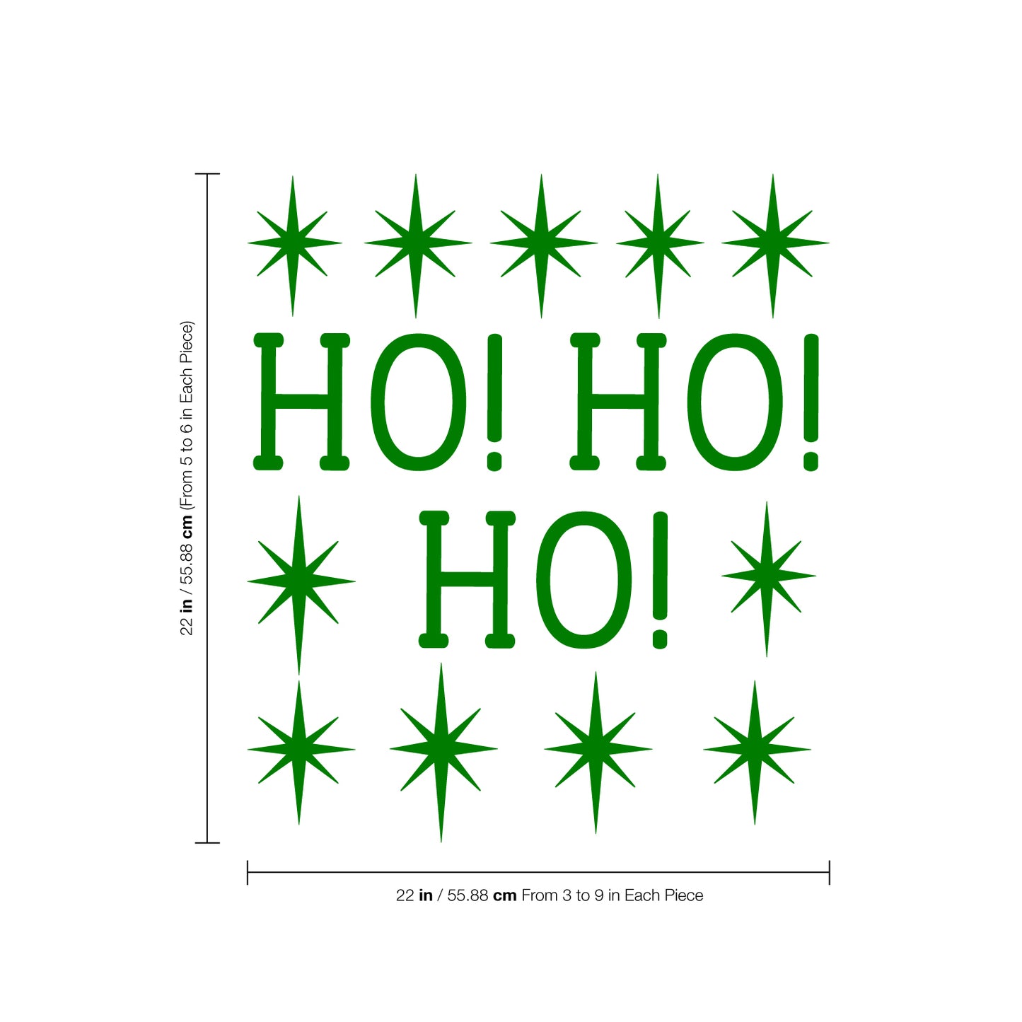 Vinyl Wall Art Decal - Ho Ho Ho and Stars - 22" x 22" - Christmas Seasonal Decoration Sticker - Indoor Outdoor Window Home Living Room Bedroom Apartment Office Door Decor
