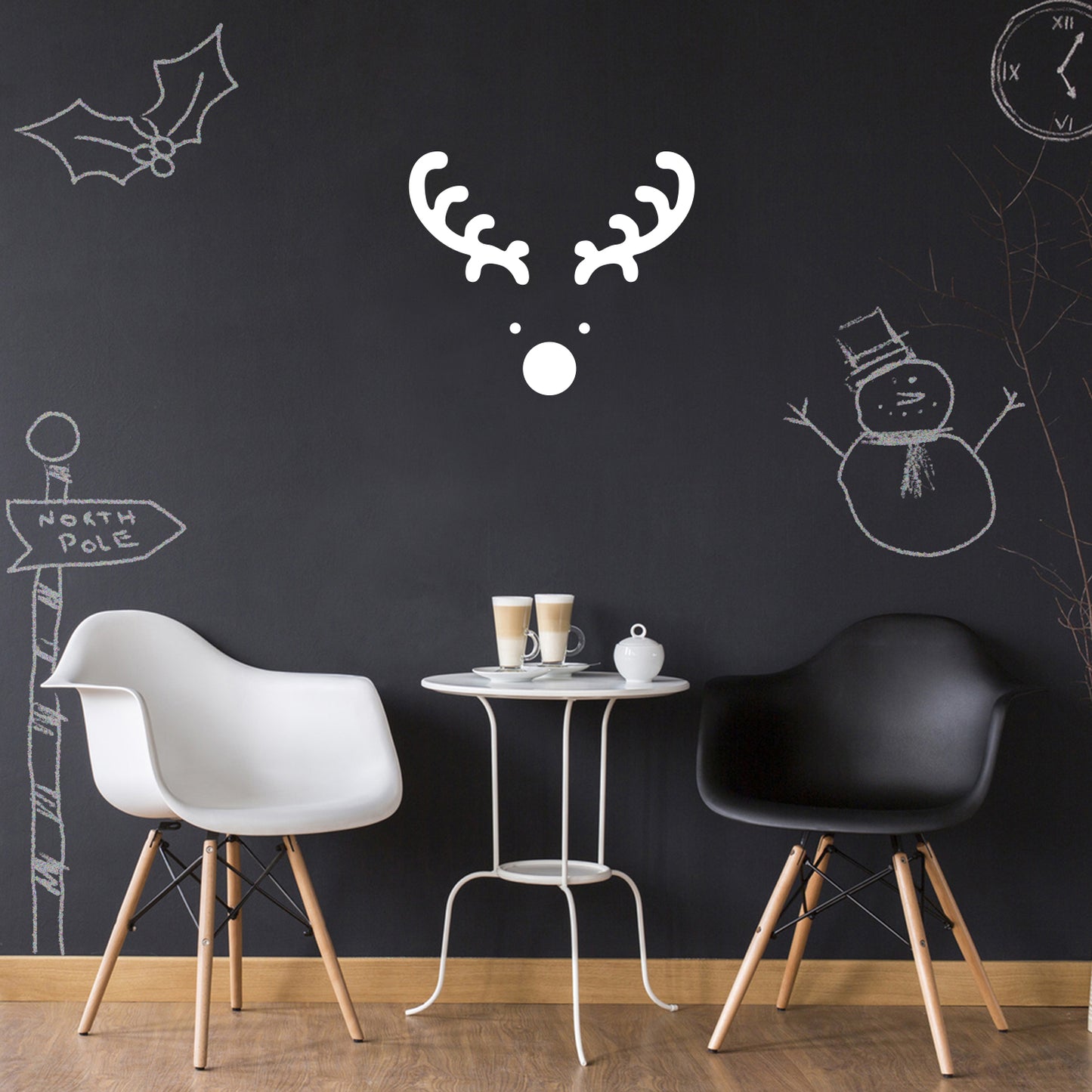Vinyl Wall Art Decal - Reindeer Face - 20" x 23" - Christmas Seasonal Holiday Decoration Sticker - Indoor Outdoor Window Home Living Room Bedroom Apartment Office Door Decor
