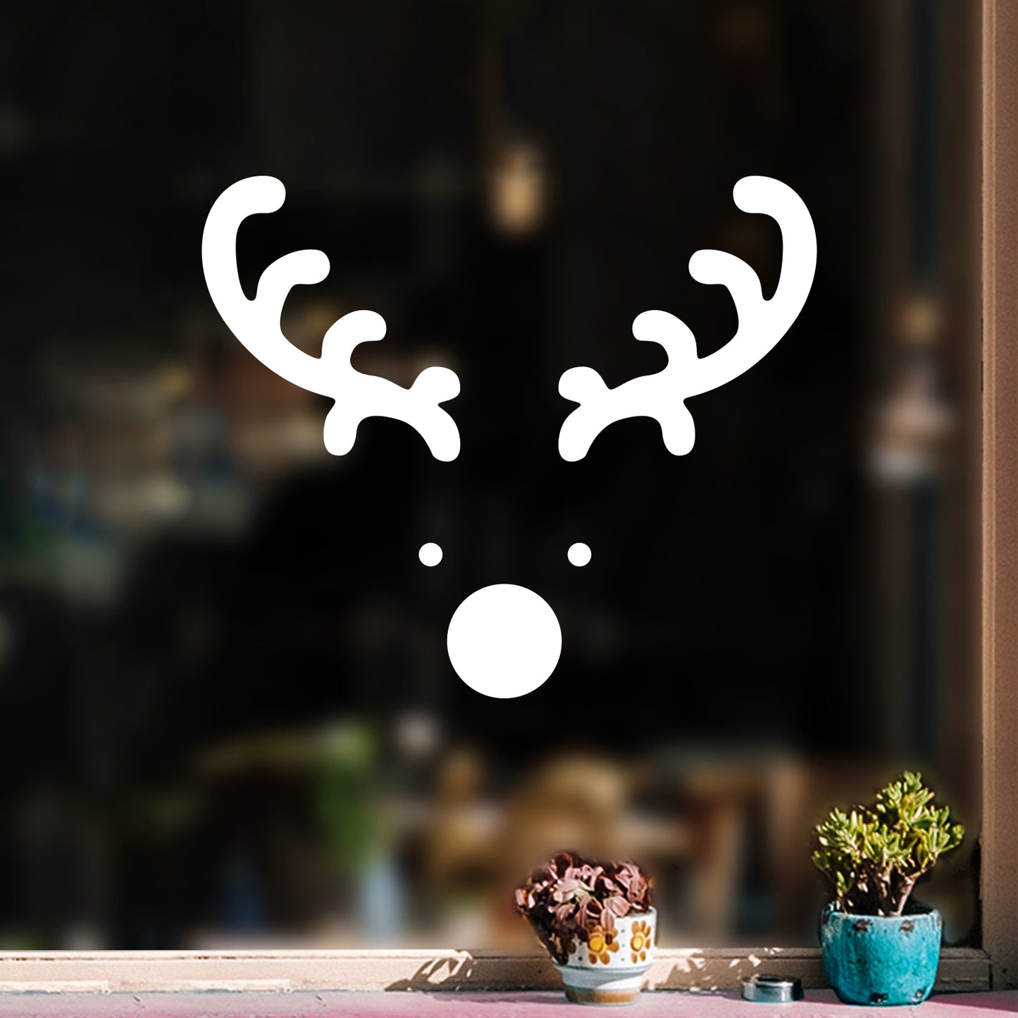 Vinyl Wall Art Decal - Reindeer Face - 20" x 23" - Christmas Seasonal Holiday Decoration Sticker - Indoor Outdoor Window Home Living Room Bedroom Apartment Office Door Decor