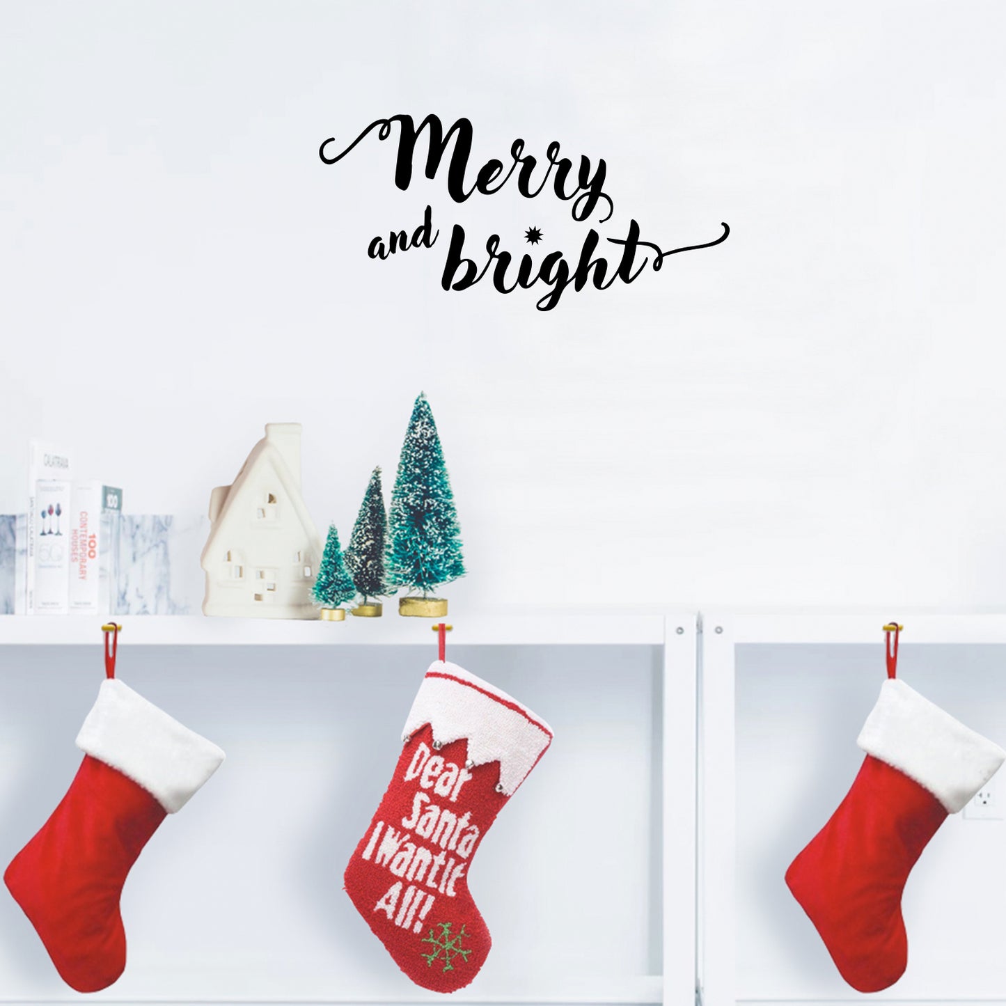 Vinyl Wall Art Decal - Merry and Bright - 11" x 22.5" - Christmas Seasonal Decoration Sticker - Indoor Outdoor Home Office Wall Door Window Bedroom Workplace Decor Decals