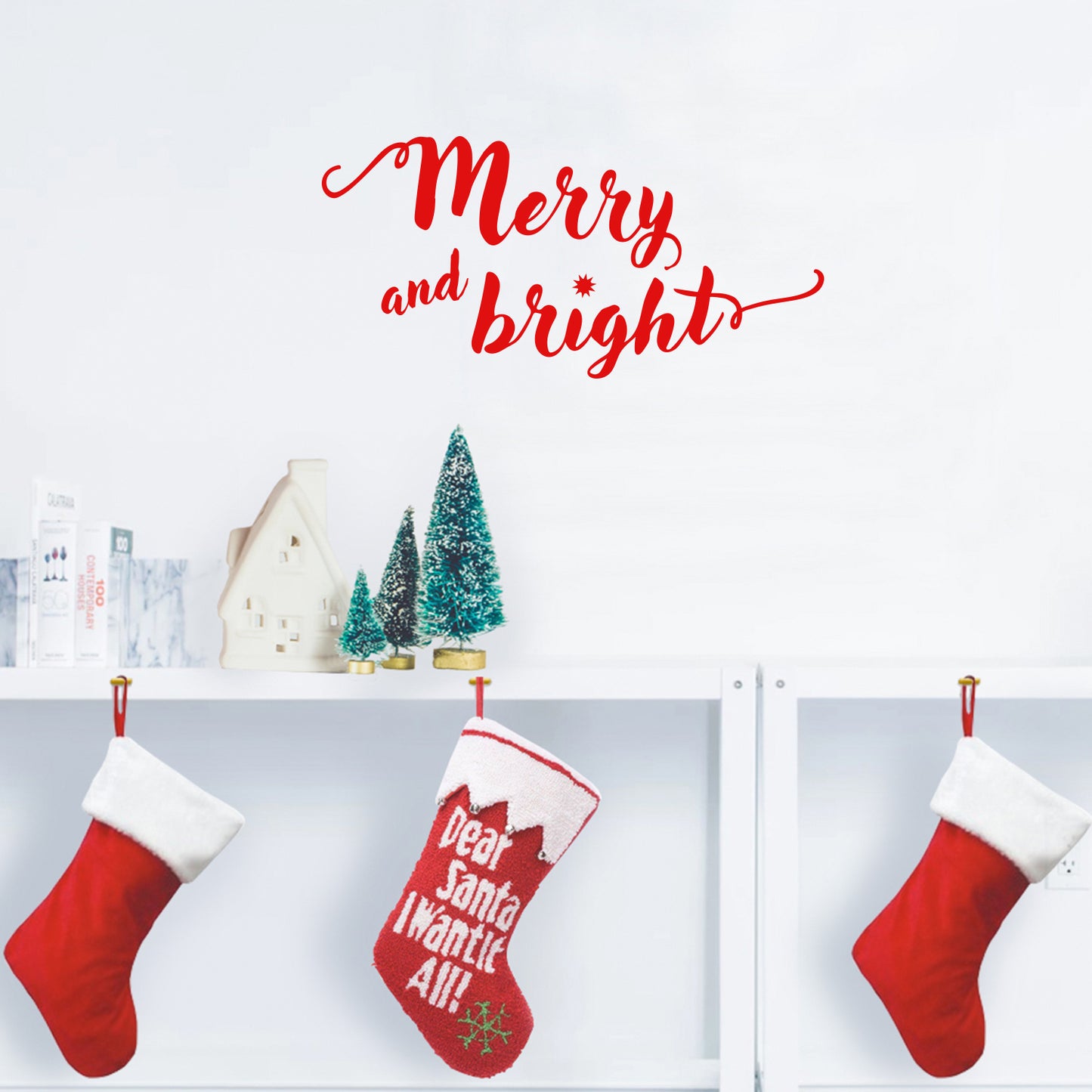 Vinyl Wall Art Decal - Merry and Bright - 11" x 22.5" - Christmas Seasonal Decoration Sticker - Indoor Outdoor Home Office Wall Door Window Bedroom Workplace Decor Decals
