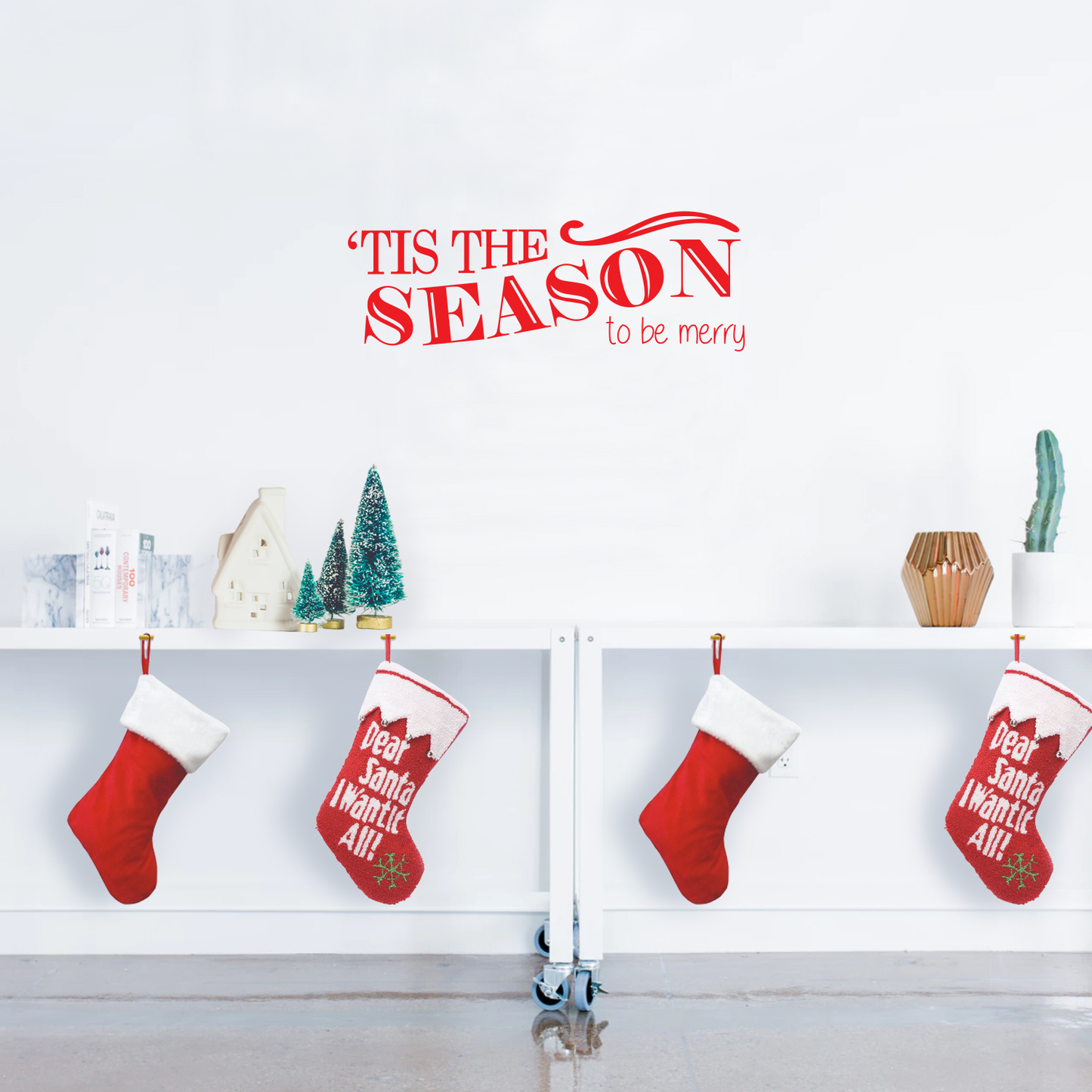 Vinyl Wall Art Decal - Tis The Season to Be Merry - 10" x 30" - Christmas Seasonal Holiday Sticker - Indoor Outdoor Home Living Room Bedroom Apartment Office Door Decor