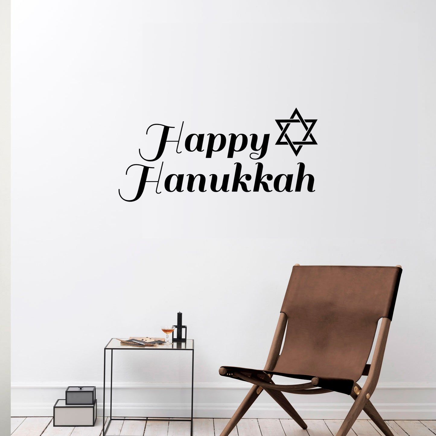 Vinyl Wall Art Decal - Happy Hanukkah with Star - 11" x 23" - Jewish Holiday Decor Sticker - Indoor Outdoor Home Office Wall Door Window Bedroom Workplace Decals