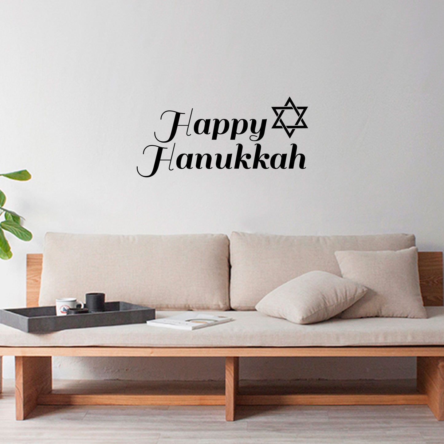 Vinyl Wall Art Decal - Happy Hanukkah with Star - 11" x 23" - Jewish Holiday Decor Sticker - Indoor Outdoor Home Office Wall Door Window Bedroom Workplace Decals