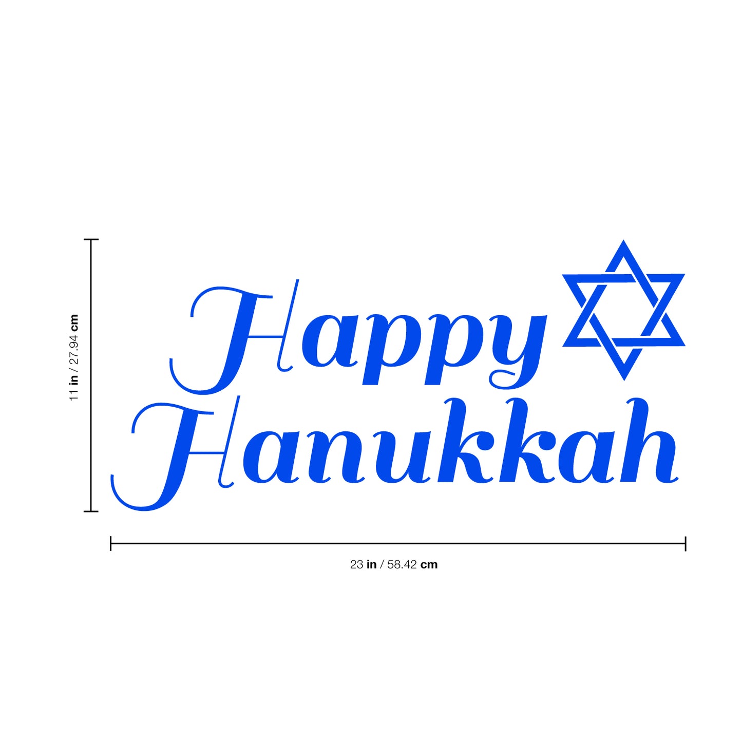 Vinyl Wall Art Decal - Happy Hanukkah with Star - 11" x 23" - Jewish Holiday Decor Sticker - Indoor Outdoor Home Office Wall Door Window Bedroom Workplace Decals