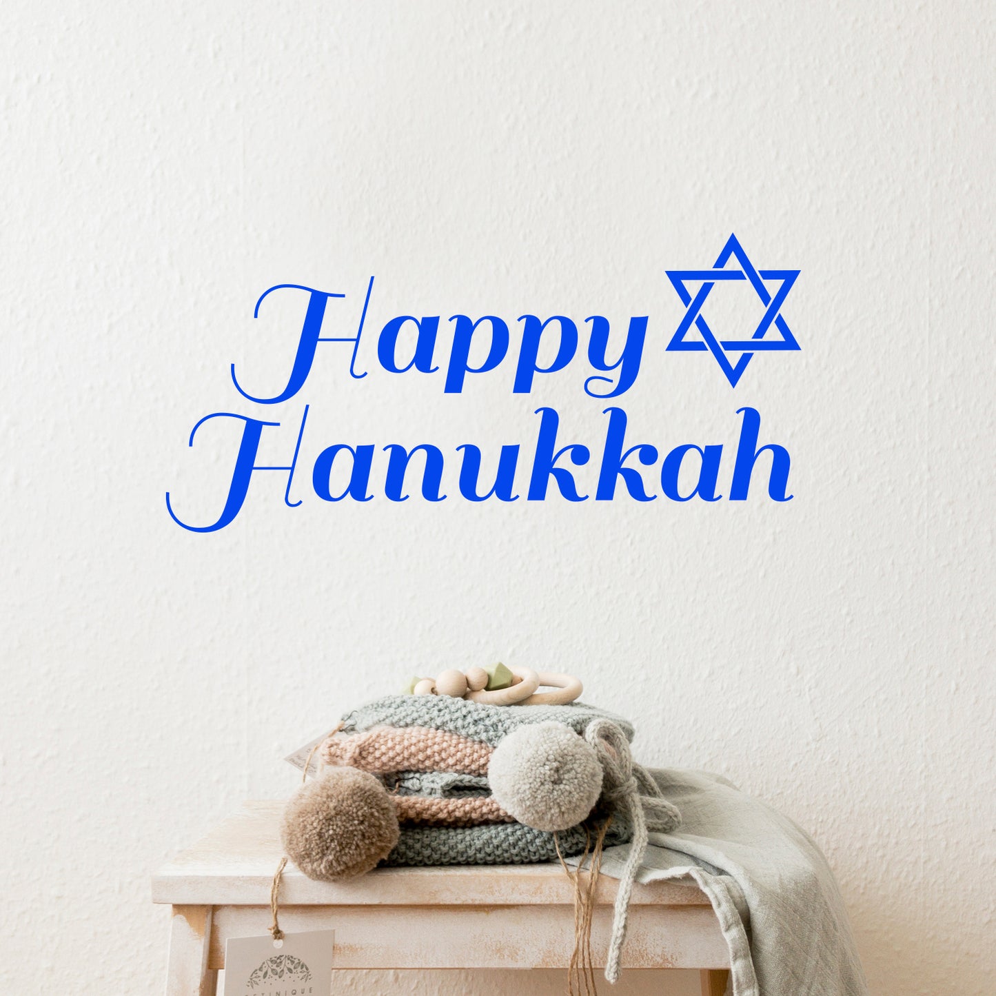 Vinyl Wall Art Decal - Happy Hanukkah with Star - 11" x 23" - Jewish Holiday Decor Sticker - Indoor Outdoor Home Office Wall Door Window Bedroom Workplace Decals