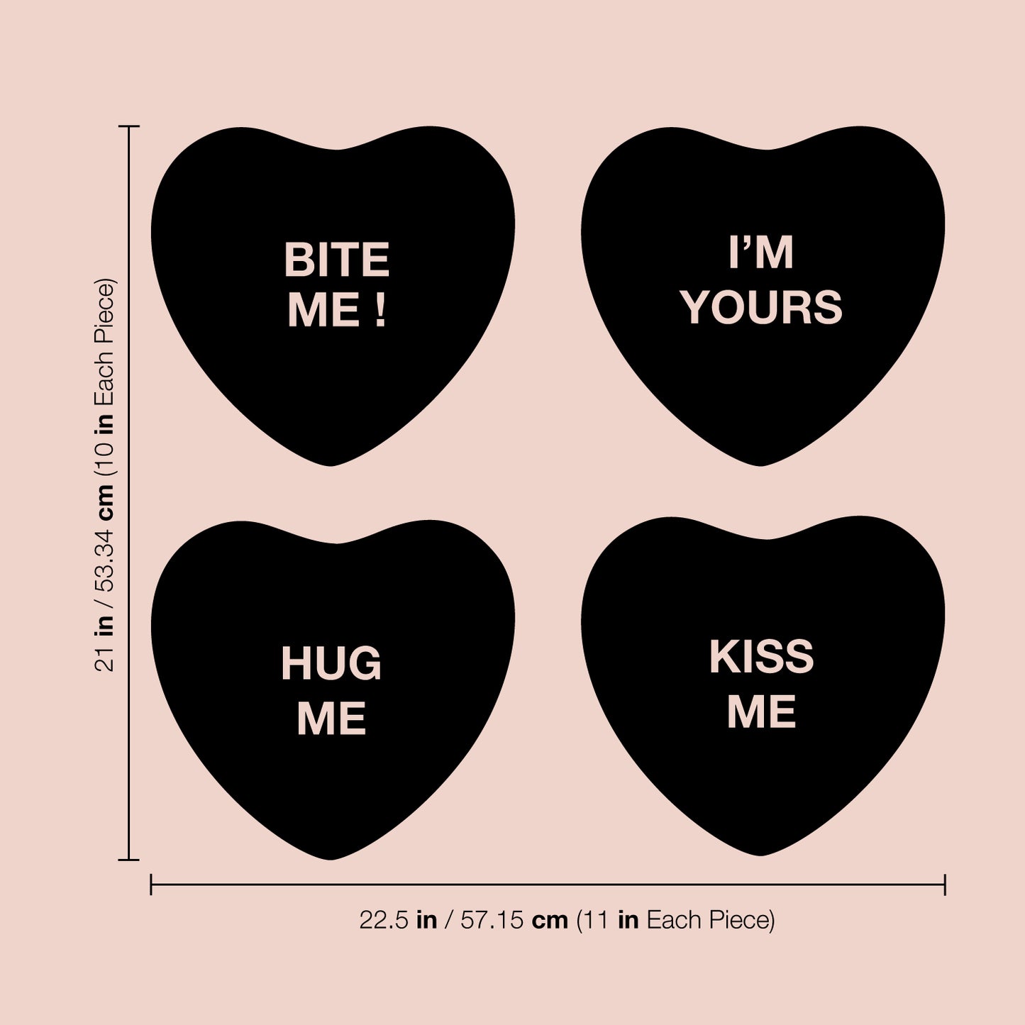Set of 4 Valentines Day Vinyl Wall Art Decal - Assorted Heart Candies - 10" x 11" Each - Valentine’s Home Living Room Bedroom Fun Indoor Outdoor Apartment Coffee Shop Decor
