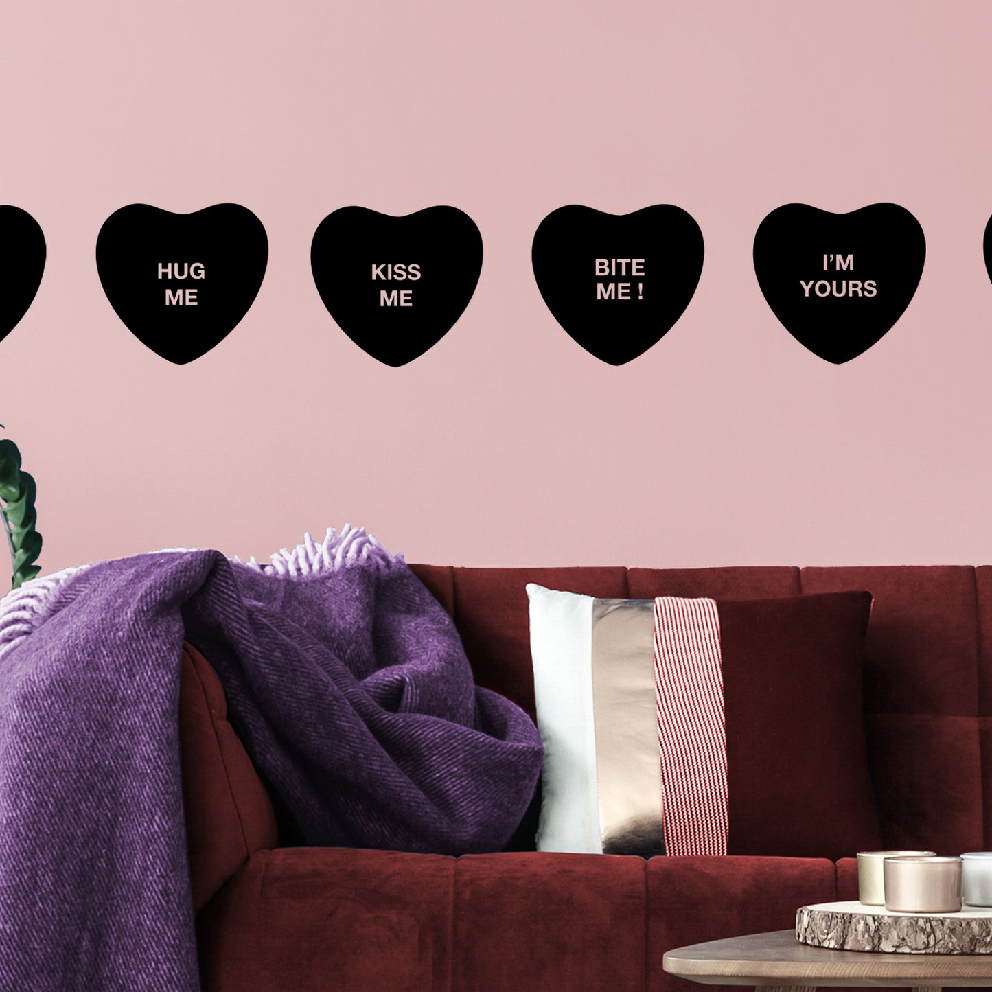 Set of 4 Valentines Day Vinyl Wall Art Decal - Assorted Heart Candies - 10" x 11" Each - Valentine’s Home Living Room Bedroom Fun Indoor Outdoor Apartment Coffee Shop Decor
