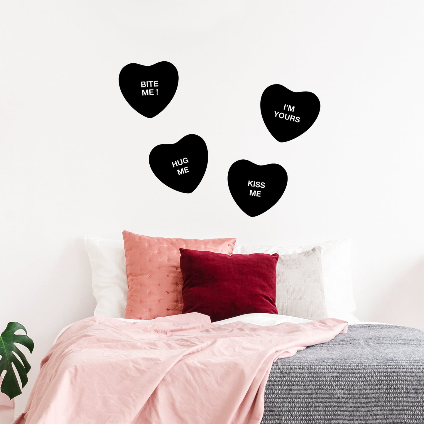 Set of 4 Valentines Day Vinyl Wall Art Decal - Assorted Heart Candies - 10" x 11" Each - Valentine’s Home Living Room Bedroom Fun Indoor Outdoor Apartment Coffee Shop Decor