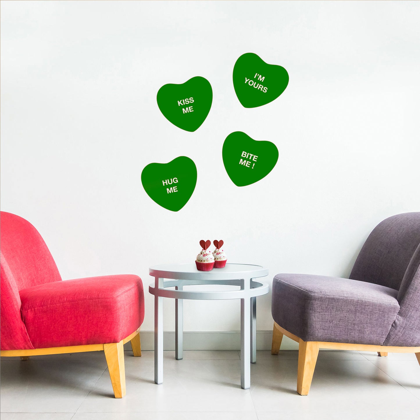 Set of 4 Valentines Day Vinyl Wall Art Decal - Assorted Heart Candies - 10" x 11" Each - Valentine’s Home Living Room Bedroom Fun Indoor Outdoor Apartment Coffee Shop Decor