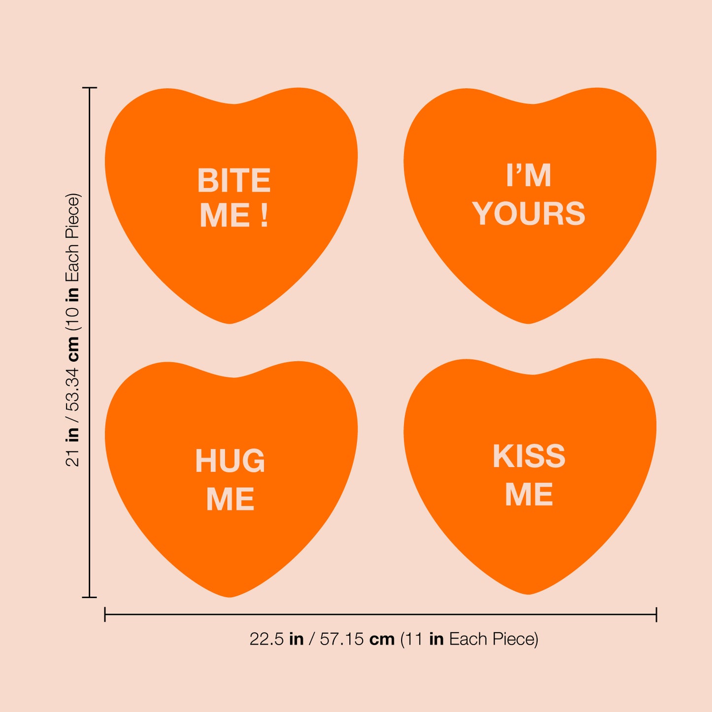 Set of 4 Valentines Day Vinyl Wall Art Decal - Assorted Heart Candies - 10" x 11" Each - Valentine’s Home Living Room Bedroom Fun Indoor Outdoor Apartment Coffee Shop Decor