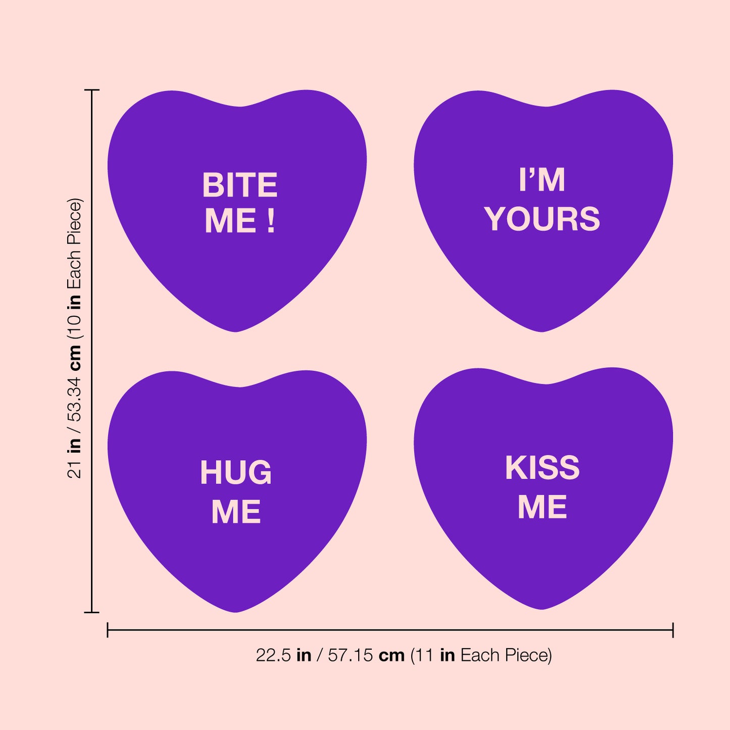 Set of 4 Valentines Day Vinyl Wall Art Decal - Assorted Heart Candies - 10" x 11" Each - Valentine’s Home Living Room Bedroom Fun Indoor Outdoor Apartment Coffee Shop Decor