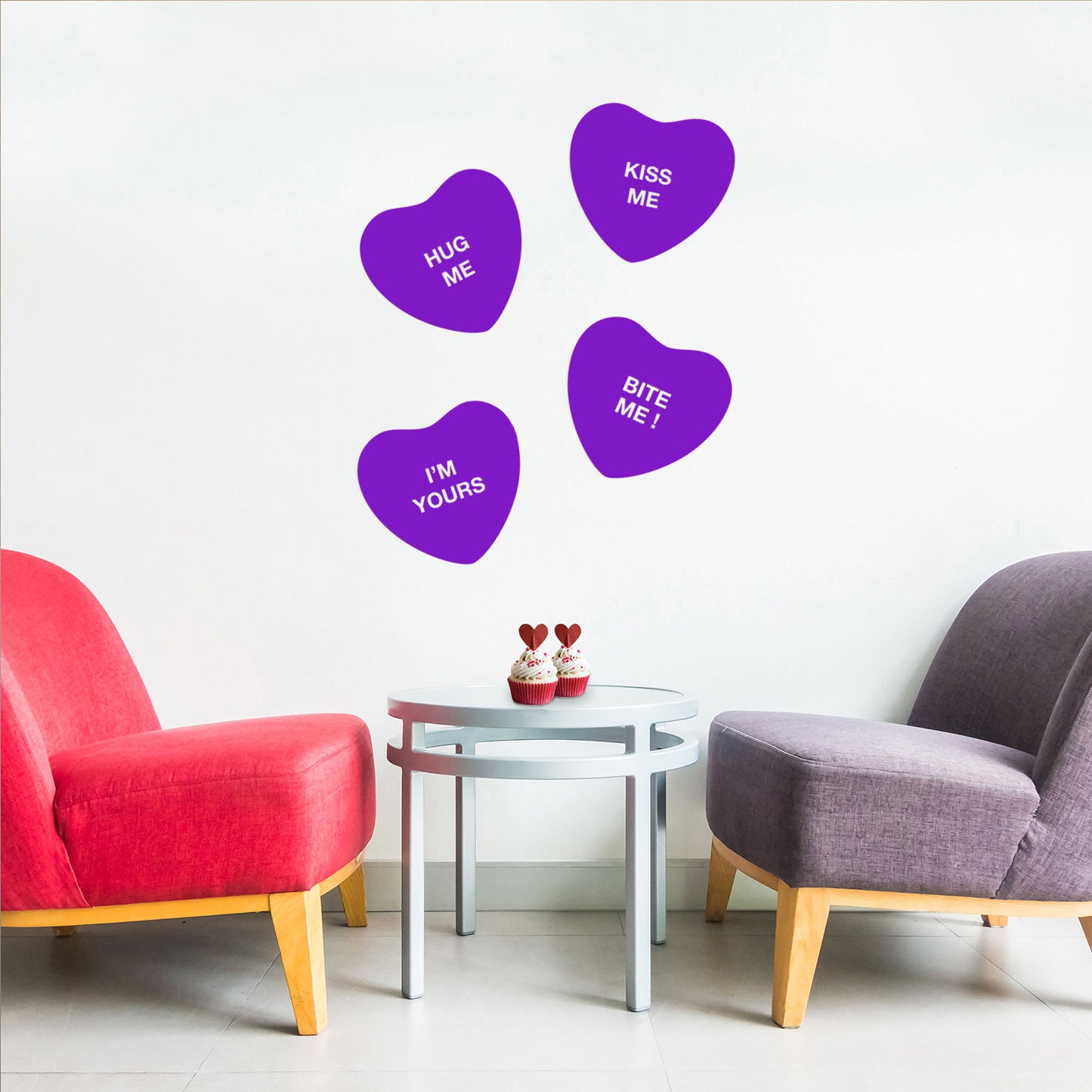 Set of 4 Valentines Day Vinyl Wall Art Decal - Assorted Heart Candies - 10" x 11" Each - Valentine’s Home Living Room Bedroom Fun Indoor Outdoor Apartment Coffee Shop Decor