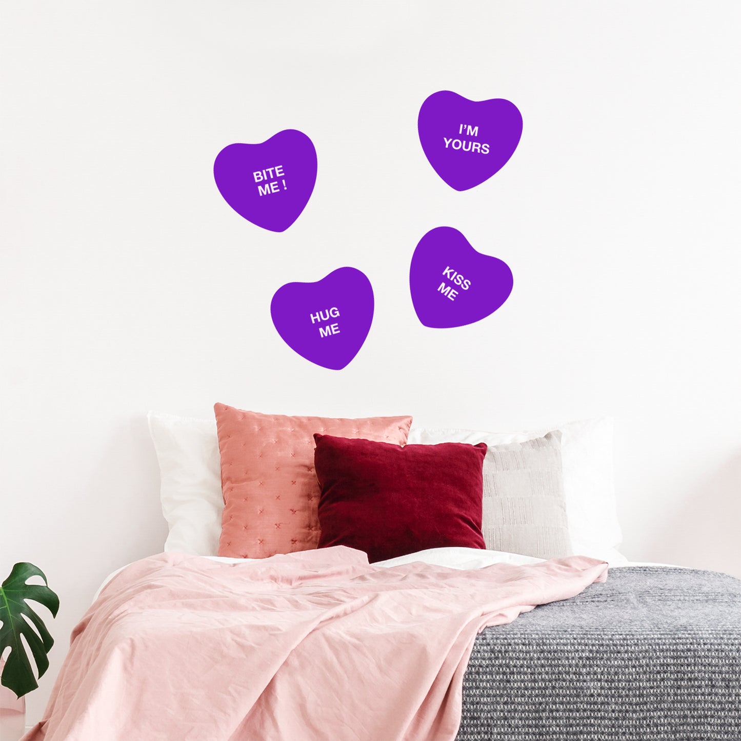 Set of 4 Valentines Day Vinyl Wall Art Decal - Assorted Heart Candies - 10" x 11" Each - Valentine’s Home Living Room Bedroom Fun Indoor Outdoor Apartment Coffee Shop Decor