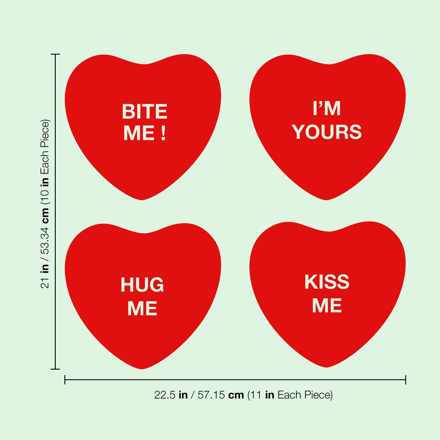 Set of 4 Valentines Day Vinyl Wall Art Decal - Assorted Heart Candies - 10" x 11" Each - Valentine’s Home Living Room Bedroom Fun Indoor Outdoor Apartment Coffee Shop Decor