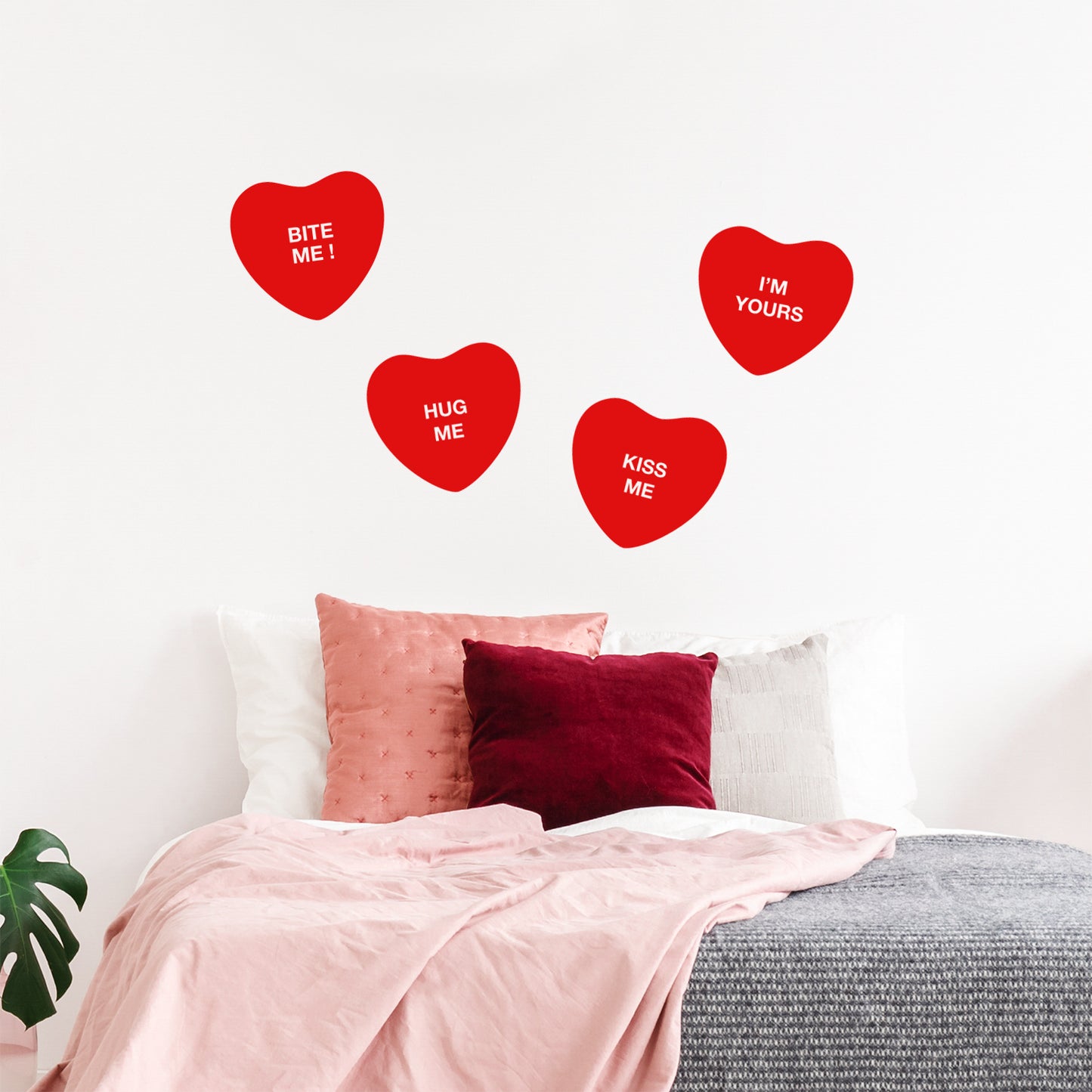 Set of 4 Valentines Day Vinyl Wall Art Decal - Assorted Heart Candies - 10" x 11" Each - Valentine’s Home Living Room Bedroom Fun Indoor Outdoor Apartment Coffee Shop Decor