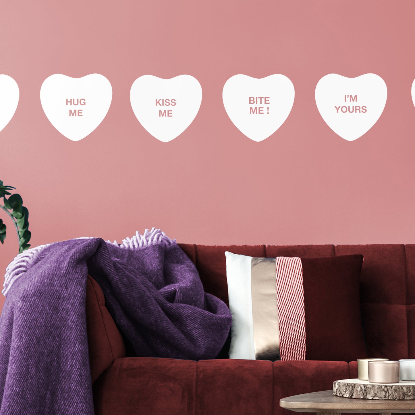 Set of 4 Valentines Day Vinyl Wall Art Decal - Assorted Heart Candies - 10" x 11" Each - Valentine’s Home Living Room Bedroom Fun Indoor Outdoor Apartment Coffee Shop Decor