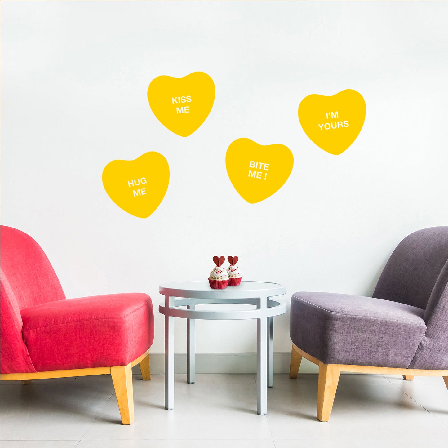 Set of 4 Valentines Day Vinyl Wall Art Decal - Assorted Heart Candies - 10" x 11" Each - Valentine’s Home Living Room Bedroom Fun Indoor Outdoor Apartment Coffee Shop Decor