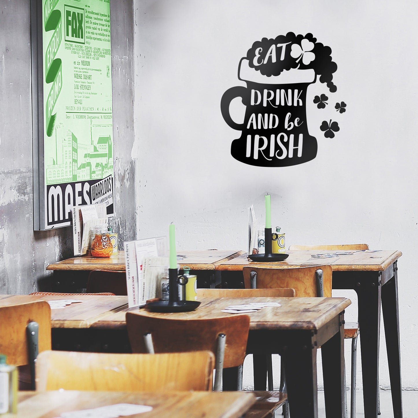 St Patrick’s Day Vinyl Wall Art Decal - Eat Drink and Be Irish - 24" x 23" - St Patty’s Holiday Home Living Room Bedroom Sticker - Indoor Outdoor Bar Restaurant Apartment Decor