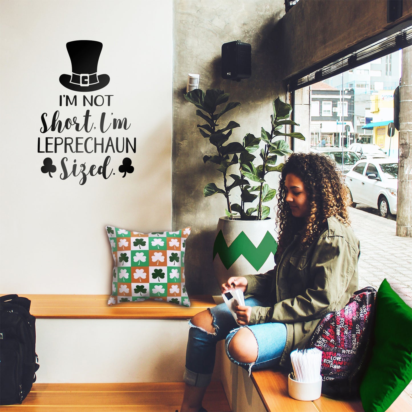 St Patrick’s Day Vinyl Wall Art Decal - I’m Not Short I’m Leprechaun Sized - 23" x 15" - St Patty’s Holiday Witty Coffee Shop Home Living Room Bedroom Office Work Apartment Decor