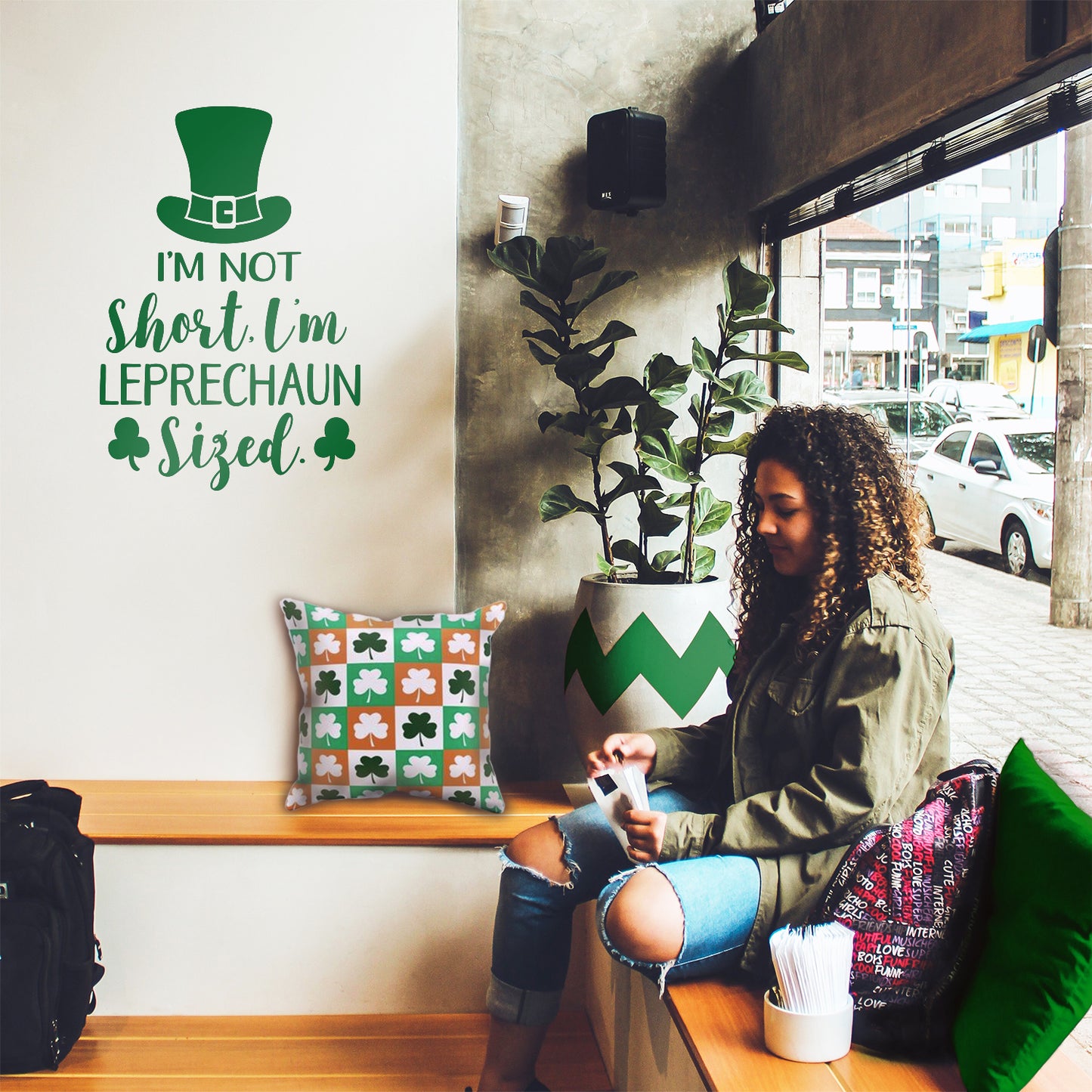 St Patrick’s Day Vinyl Wall Art Decal - I’m Not Short I’m Leprechaun Sized - 23" x 15" - St Patty’s Holiday Witty Coffee Shop Home Living Room Bedroom Office Work Apartment Decor