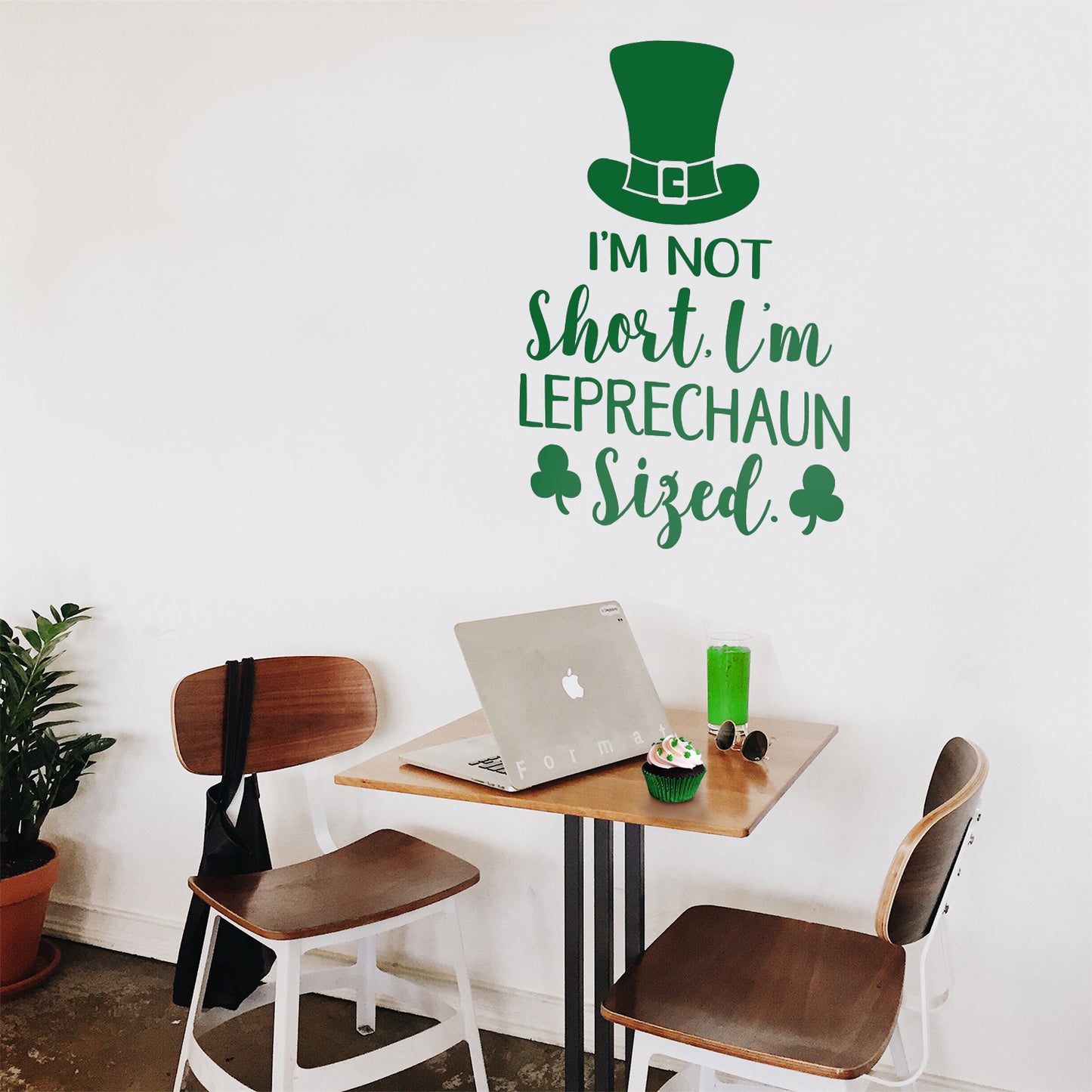 St Patrick’s Day Vinyl Wall Art Decal - I’m Not Short I’m Leprechaun Sized - 23" x 15" - St Patty’s Holiday Witty Coffee Shop Home Living Room Bedroom Office Work Apartment Decor