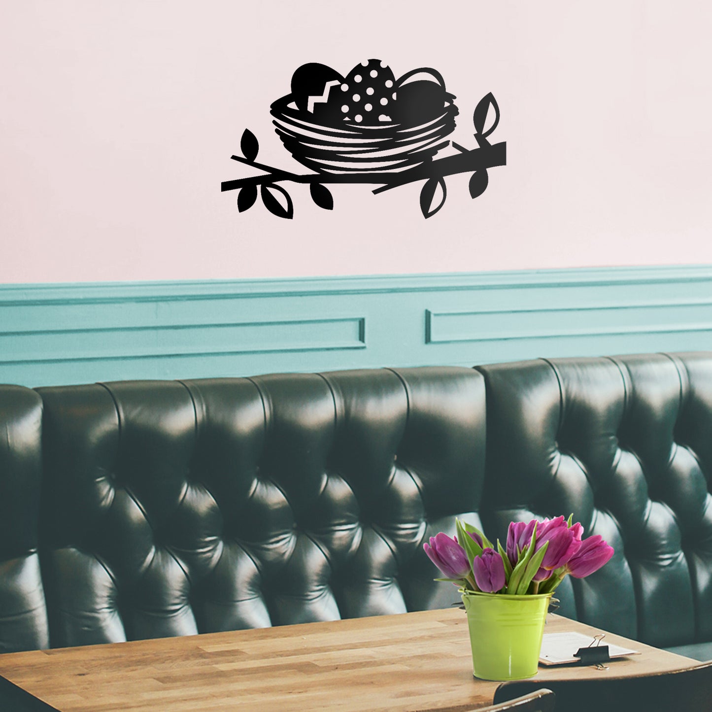 Easter Day Vinyl Wall Art Decal - Easter Egg Nest - 13" x 23" - Resurrection Sunday Pascha Holiday Modern Cute Home Living Room Bedroom Apartment Office Work Decor