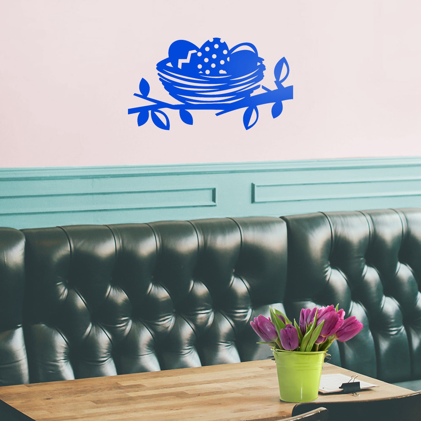 Easter Day Vinyl Wall Art Decal - Easter Egg Nest - 13" x 23" - Resurrection Sunday Pascha Holiday Modern Cute Home Living Room Bedroom Apartment Office Work Decor