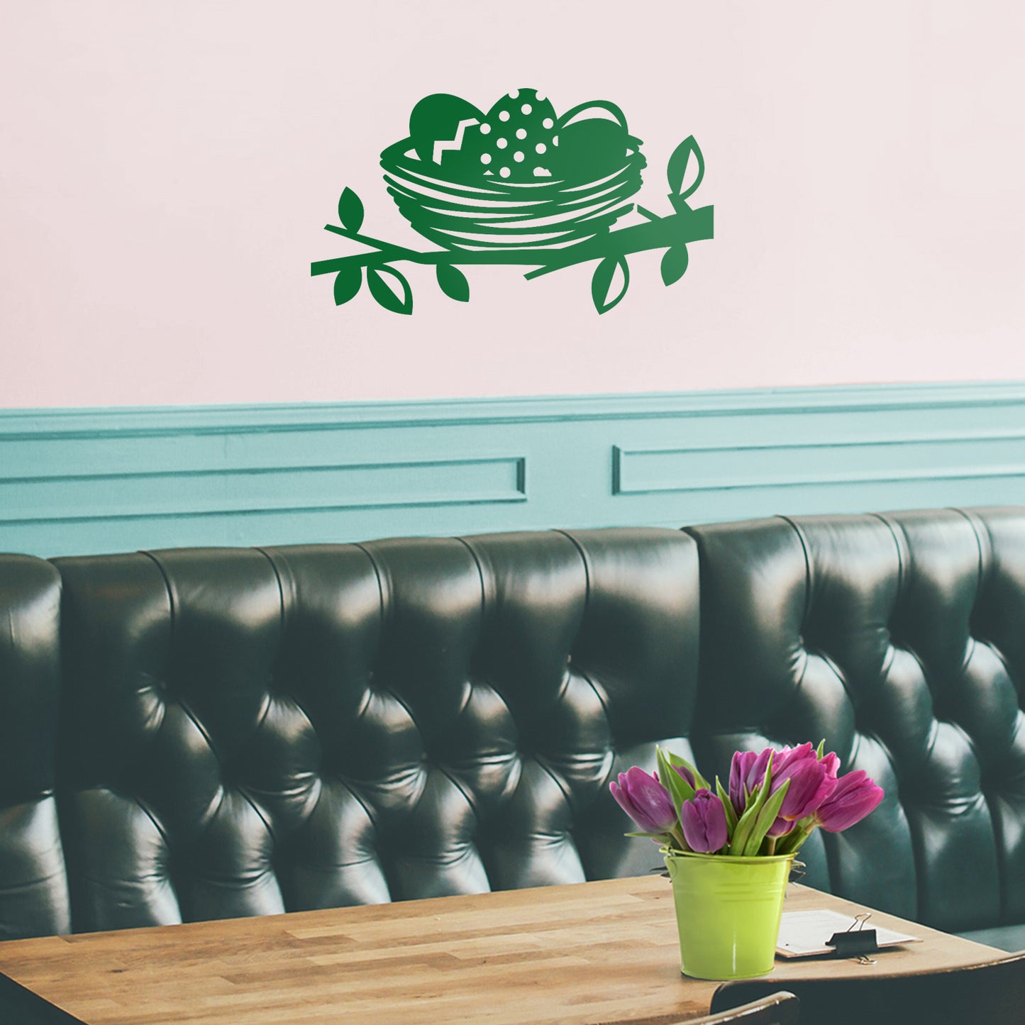 Easter Day Vinyl Wall Art Decal - Easter Egg Nest - 13" x 23" - Resurrection Sunday Pascha Holiday Modern Cute Home Living Room Bedroom Apartment Office Work Decor