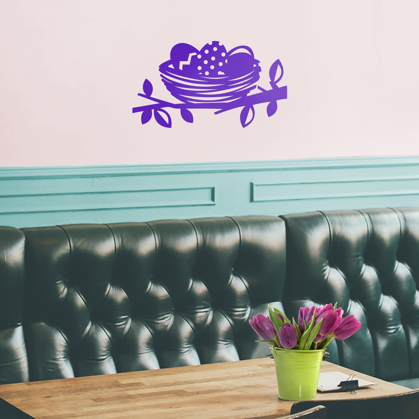 Easter Day Vinyl Wall Art Decal - Easter Egg Nest - 13" x 23" - Resurrection Sunday Pascha Holiday Modern Cute Home Living Room Bedroom Apartment Office Work Decor