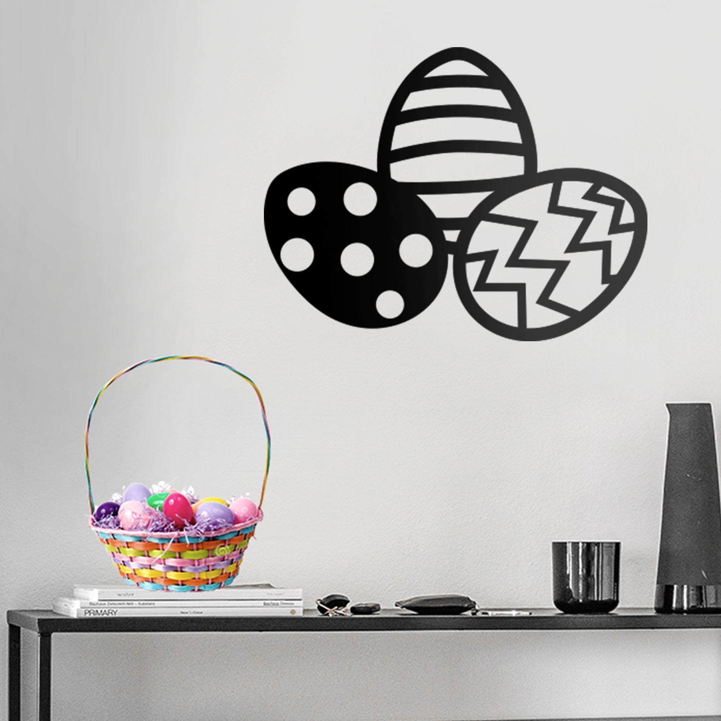 Easter Day Vinyl Wall Art Decal - 3 Easter Eggs - 17" x 22.5" - Resurrection Sunday Pascha Holiday Modern Cute Home Living Room Bedroom Apartment Office Work Nursery Decor