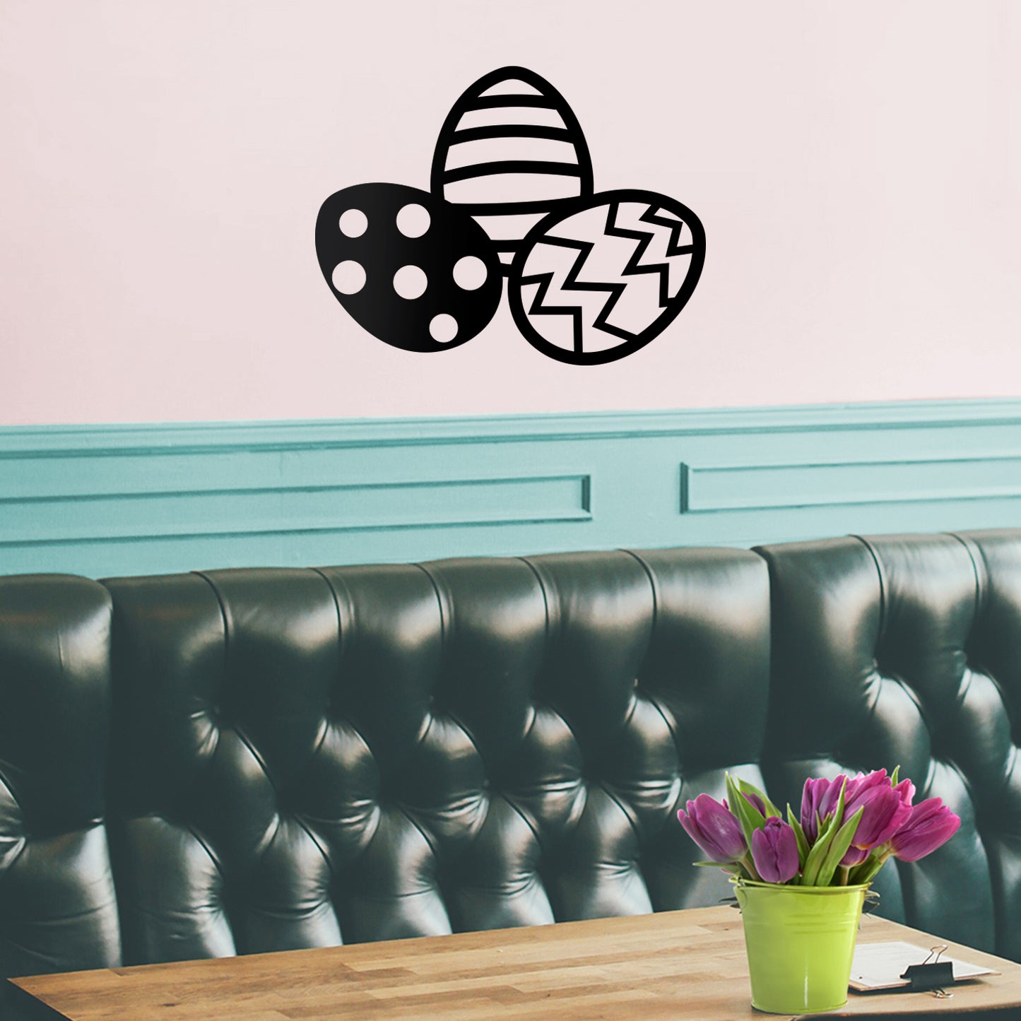 Easter Day Vinyl Wall Art Decal - 3 Easter Eggs - 17" x 22.5" - Resurrection Sunday Pascha Holiday Modern Cute Home Living Room Bedroom Apartment Office Work Nursery Decor