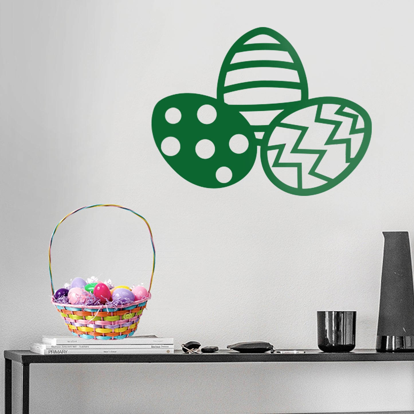 Easter Day Vinyl Wall Art Decal - 3 Easter Eggs - 17" x 22.5" - Resurrection Sunday Pascha Holiday Modern Cute Home Living Room Bedroom Apartment Office Work Nursery Decor