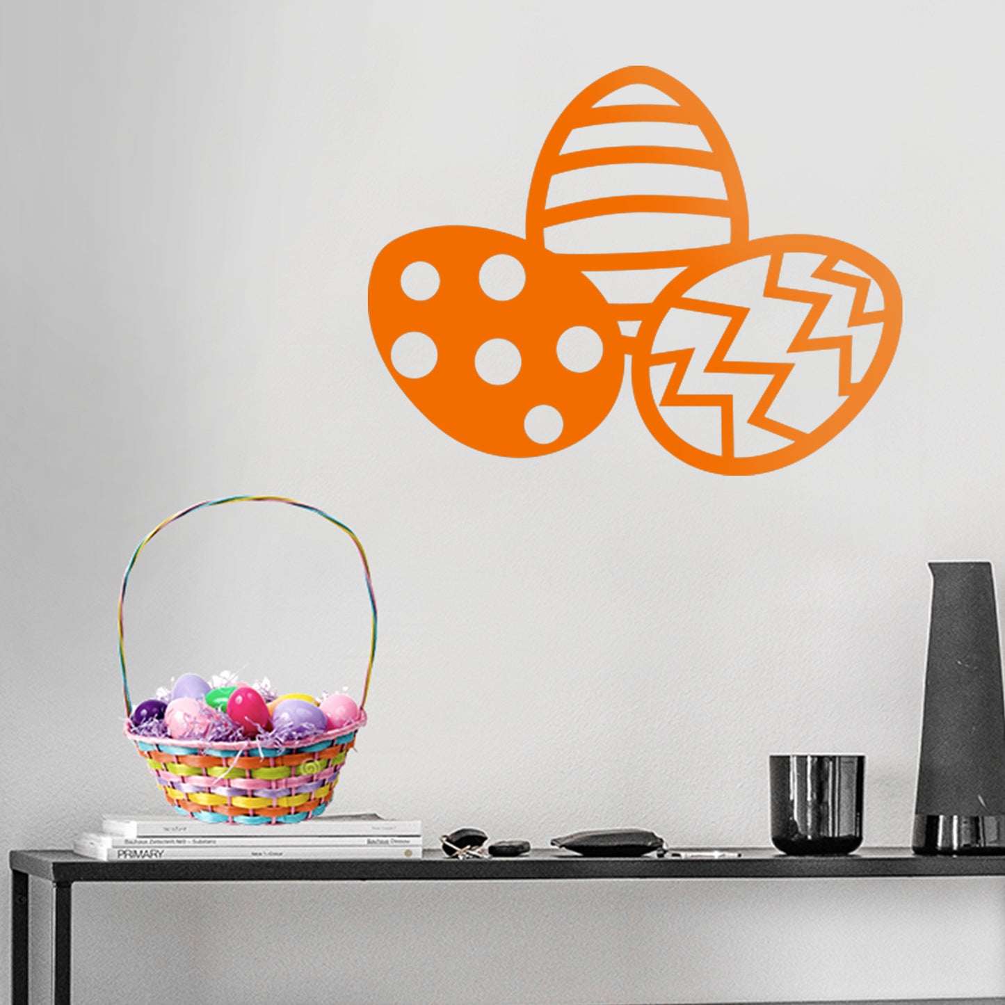 Easter Day Vinyl Wall Art Decal - 3 Easter Eggs - 17" x 22.5" - Resurrection Sunday Pascha Holiday Modern Cute Home Living Room Bedroom Apartment Office Work Nursery Decor