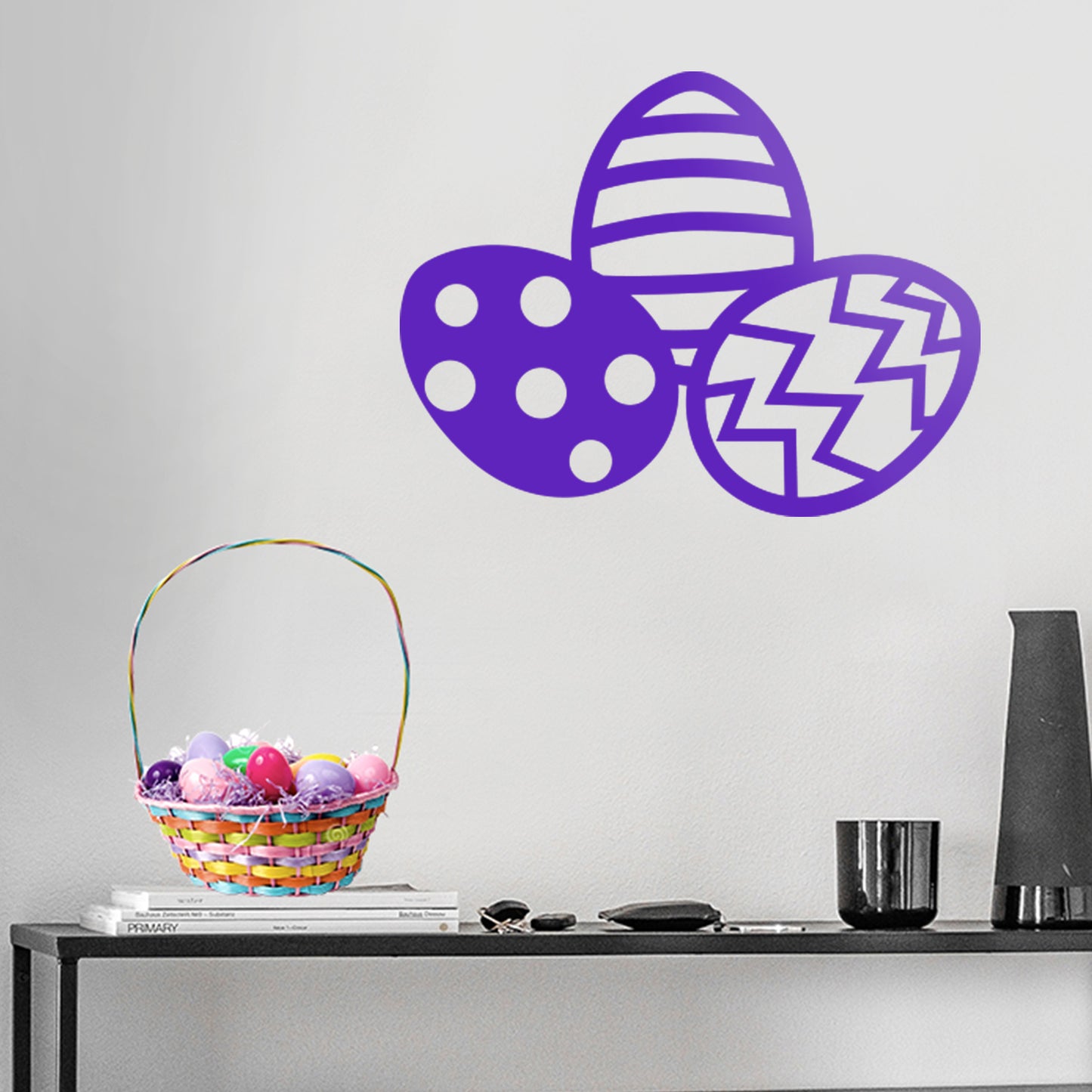 Easter Day Vinyl Wall Art Decal - 3 Easter Eggs - 17" x 22.5" - Resurrection Sunday Pascha Holiday Modern Cute Home Living Room Bedroom Apartment Office Work Nursery Decor