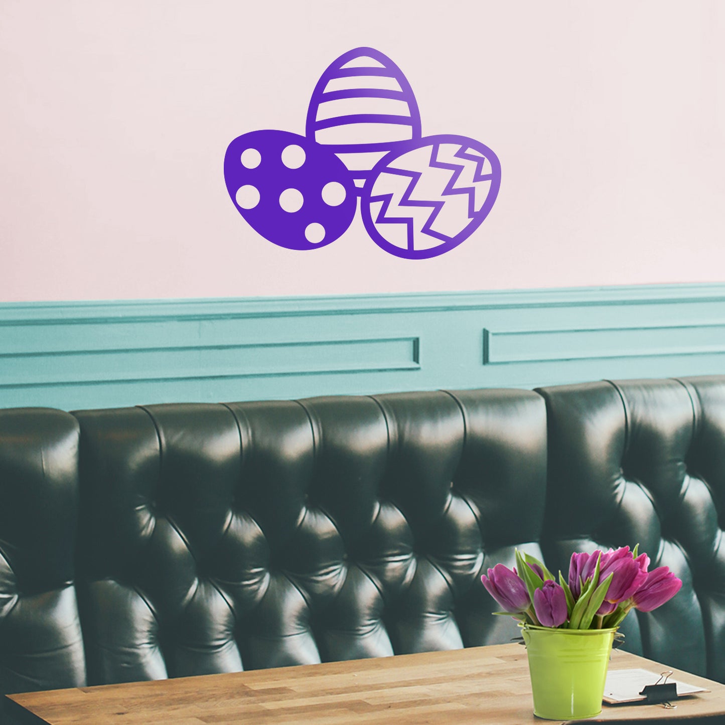 Easter Day Vinyl Wall Art Decal - 3 Easter Eggs - 17" x 22.5" - Resurrection Sunday Pascha Holiday Modern Cute Home Living Room Bedroom Apartment Office Work Nursery Decor