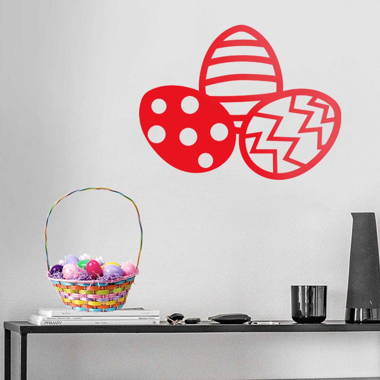 Easter Day Vinyl Wall Art Decal - 3 Easter Eggs - 17" x 22.5" - Resurrection Sunday Pascha Holiday Modern Cute Home Living Room Bedroom Apartment Office Work Nursery Decor