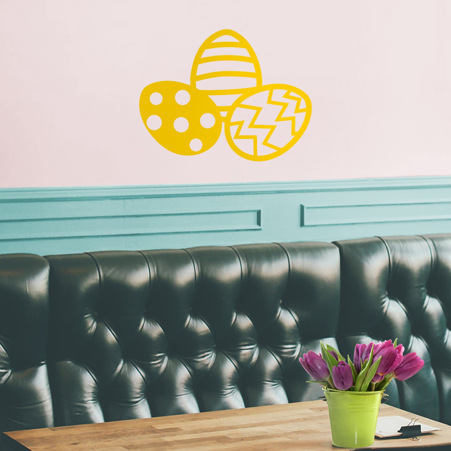 Easter Day Vinyl Wall Art Decal - 3 Easter Eggs - 17" x 22.5" - Resurrection Sunday Pascha Holiday Modern Cute Home Living Room Bedroom Apartment Office Work Nursery Decor