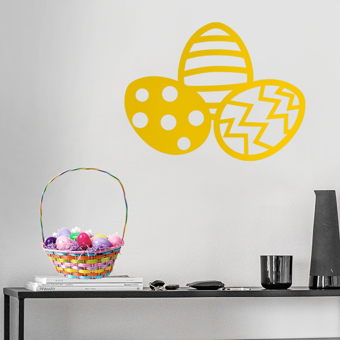 Easter Day Vinyl Wall Art Decal - 3 Easter Eggs - 17" x 22.5" - Resurrection Sunday Pascha Holiday Modern Cute Home Living Room Bedroom Apartment Office Work Nursery Decor