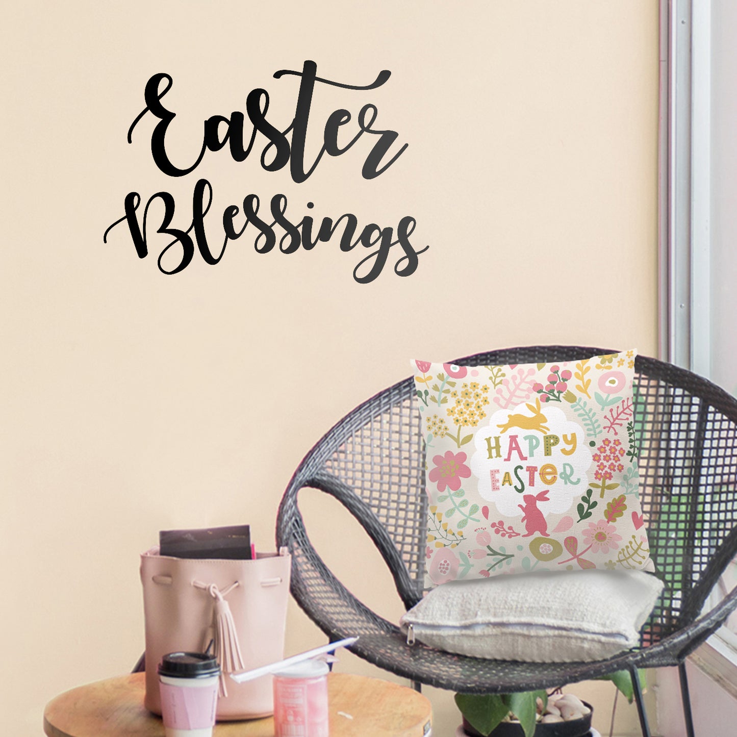 Easter Day Vinyl Wall Art Decal - Easter Blessings - 16" x 23" - Resurrection Sunday Pascha Holiday Church Home Living Room Bedroom Apartment Nursery Office Work Decor