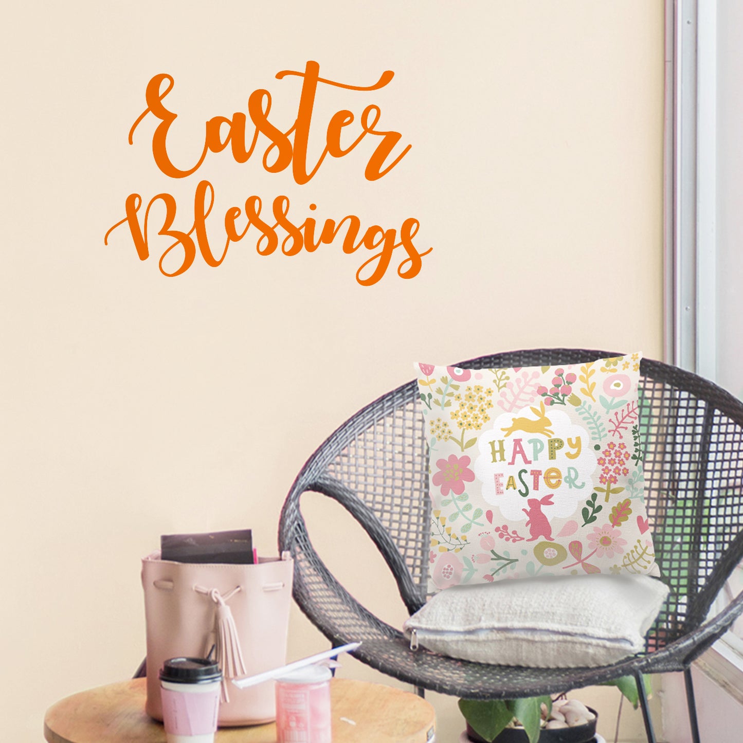 Easter Day Vinyl Wall Art Decal - Easter Blessings - 16" x 23" - Resurrection Sunday Pascha Holiday Church Home Living Room Bedroom Apartment Nursery Office Work Decor