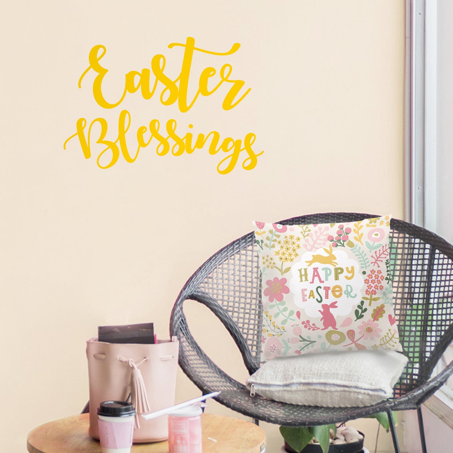 Easter Day Vinyl Wall Art Decal - Easter Blessings - 16" x 23" - Resurrection Sunday Pascha Holiday Church Home Living Room Bedroom Apartment Nursery Office Work Decor