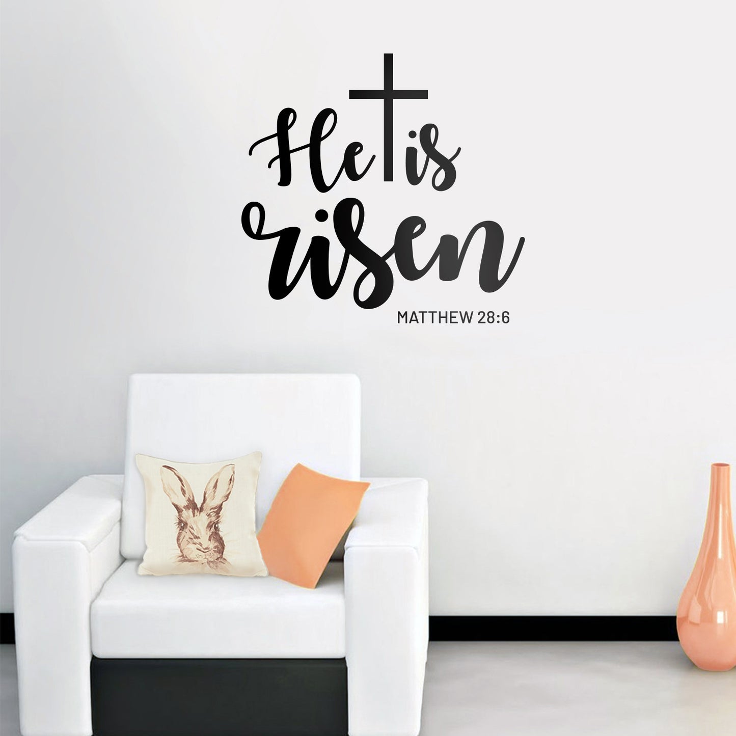 Easter Day Vinyl Wall Art Decal - He is Risen - 22" x 23" - Matthew 28:6 Resurrection Sunday Pascha Holiday Modern Church Home Living Room Bedroom Apartment Office Work Decor