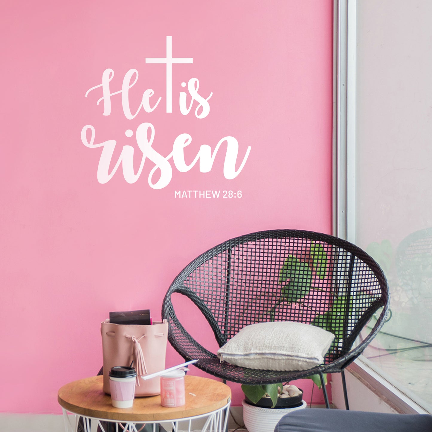 Easter Day Vinyl Wall Art Decal - He is Risen - 22" x 23" - Matthew 28:6 Resurrection Sunday Pascha Holiday Modern Church Home Living Room Bedroom Apartment Office Work Decor