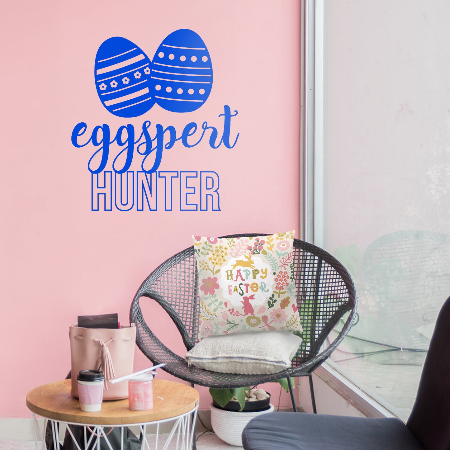 Easter Day Vinyl Wall Art Decal - Eggspert Hunter - 25" x 23" - Eggs Resurrection Sunday Pascha Holiday Modern Cute Home Living Room Bedroom Apartment Nursery Playroom Decor